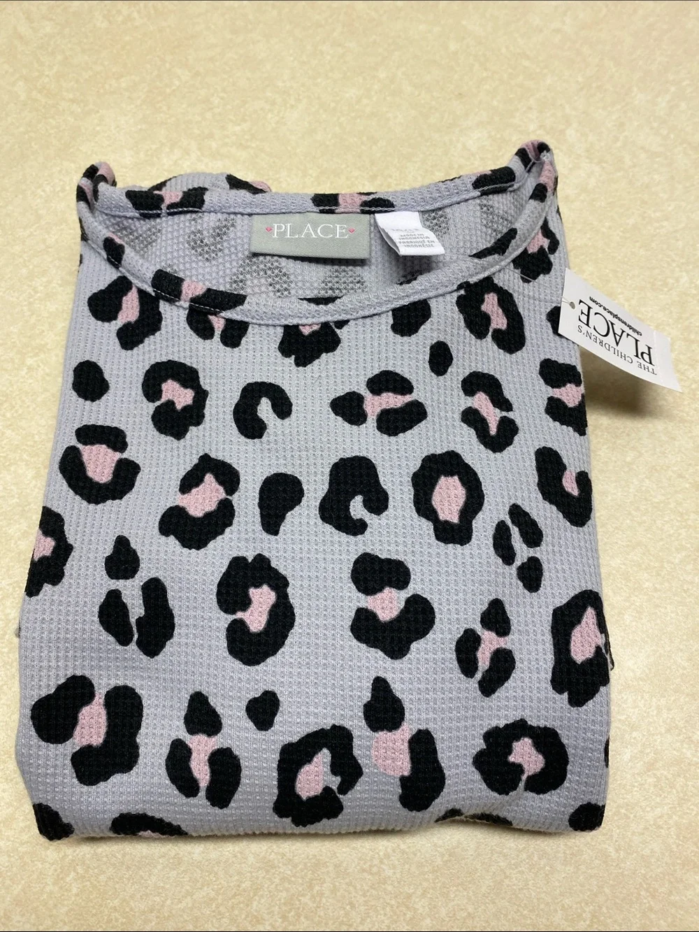 The Children's Place Gray Leopard Print Thermal Long-Sleeve Dress